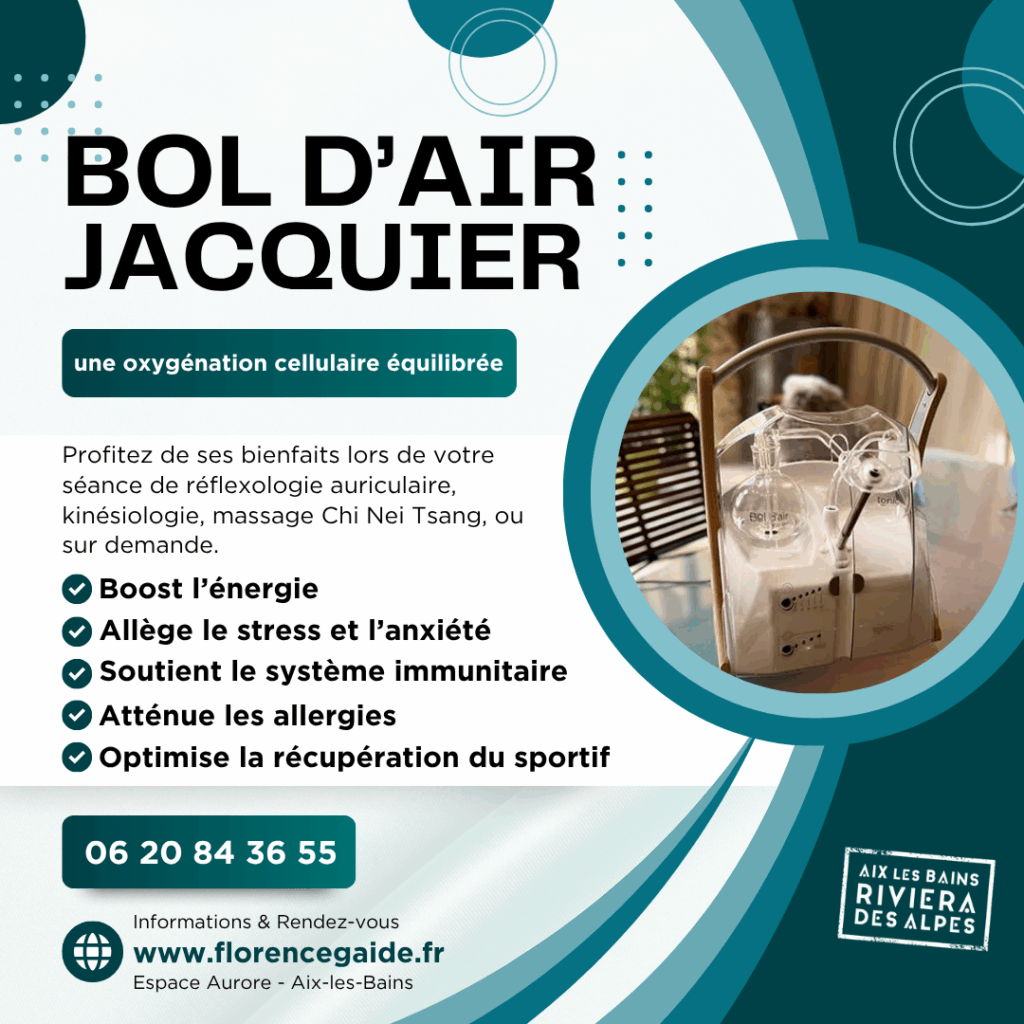 Bol d'Air Jacquier, oxygénation des cellules inclus dans votre séance de réflexologie auriculaire, kinésiologie ou massage chi nei tsang.