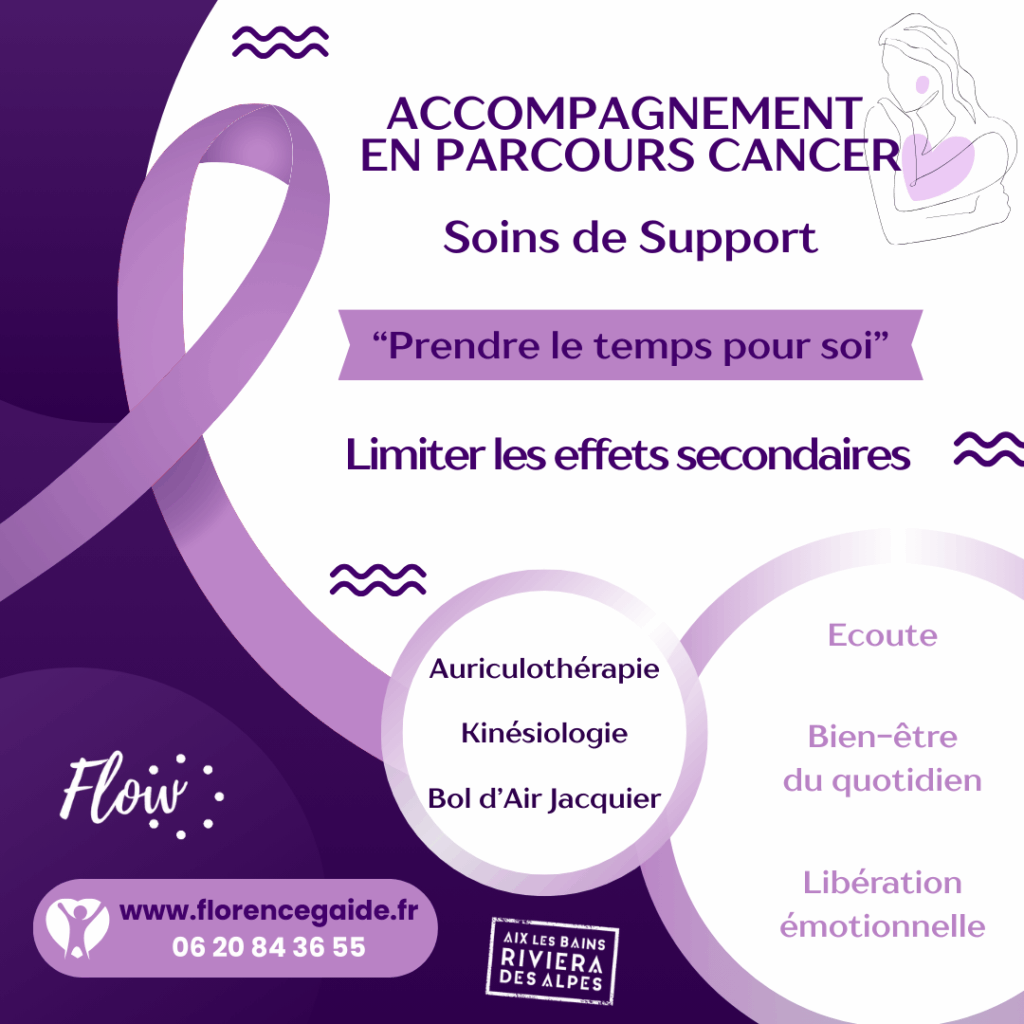 Accompagnement en parcours cancer à Aix-les-bains, soins de support avec l'auriculothérapie, la kinésiologie, le bol d'air Jacquier pour limiter les effets secondaires.